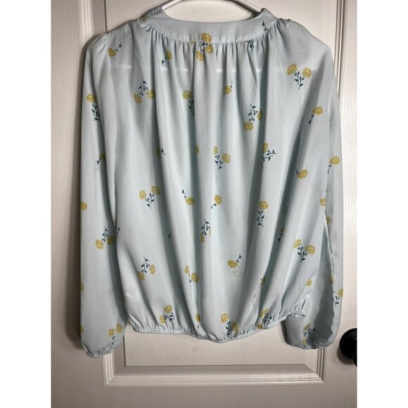 Elodie Long Sleeve Blouse Womens XS light blue green floral elastic waist/sleeve - Picture 6 of 14